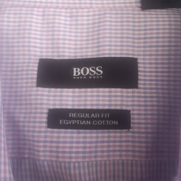 BOSS Hugo Boss SZ 16 Reg Men's Button Up Shirt Red & Blue Check Egyptian Cotton - Picture 4 of 11
